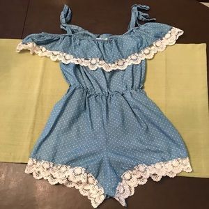 Emma and Elsa off the shoulder romper - Size 7/8
